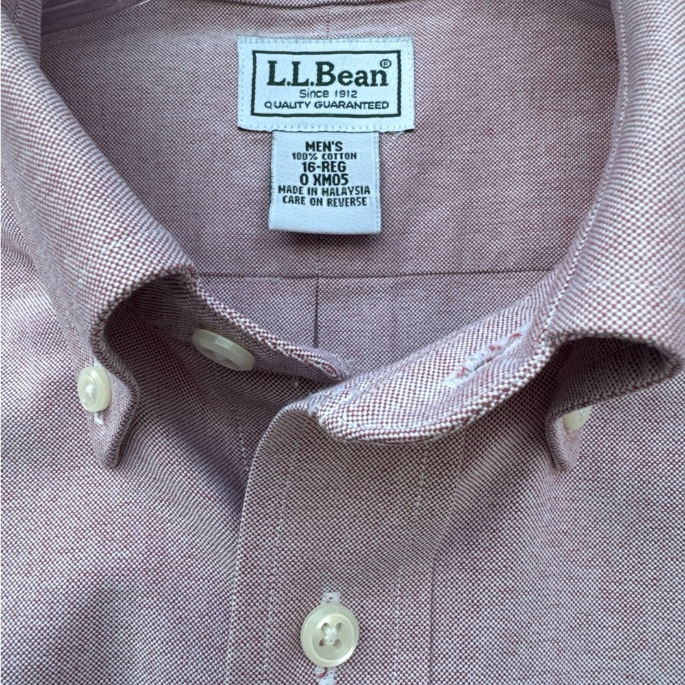 L.L. Bean Red White Short Sleeve Shirt Oxford Cotton 16R‎
